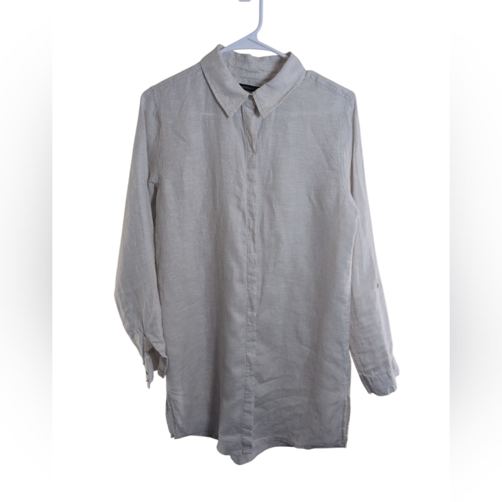 Tahari 100% Linen Women's Shirt Dress Shift Buttons Beachy Coastal Cottage S